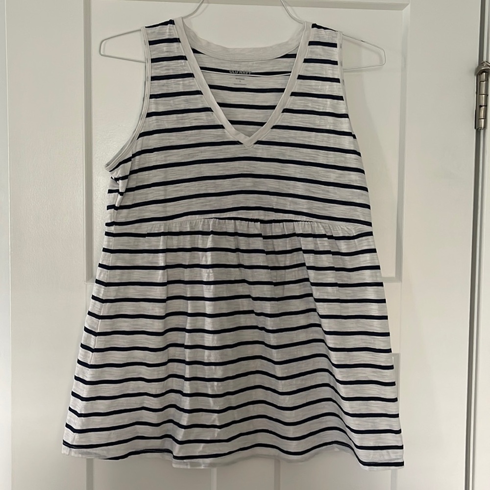 Blue and White Striped Maternity tank-Large